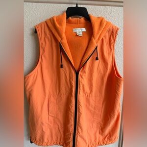 Orange Hooded Vest Susan Bristol reversible full zip with pockets  size XL